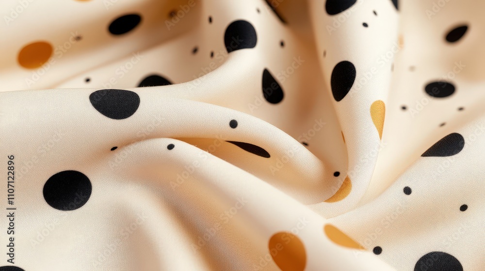 Poster a modern polka dot fabric pattern with irregularly placed dots in varying sizes, creating a dynamic 