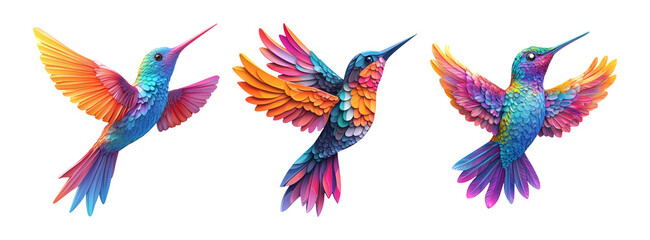 Obraz premium Colorful Hummingbirds on Transparent Background