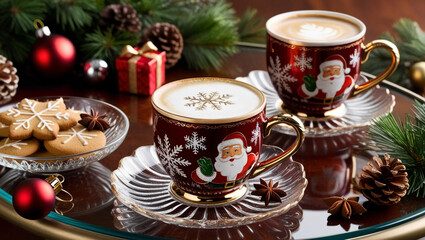 Fototapeta premium cups of chocolate with christmas cookies