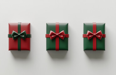 Colorful holiday gift boxes arranged on a white background for festive celebrations