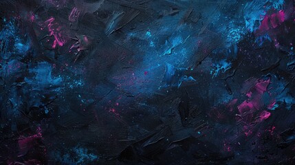Textured black background with blue and magenta accents.
