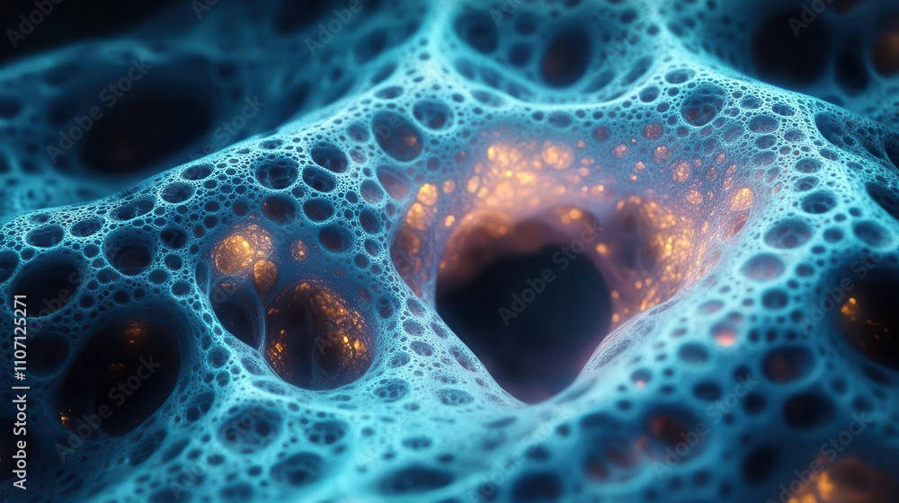 Poster a close-up view of colorful, intricate bubbles creating an abstract, fluid-like texture with glowing