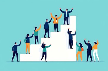 Team support help success, teamwork to progress and success together, company growth step or employee development, team achievement concept, business people team up holding hand help climb up stair.