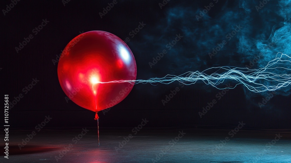 Poster a physics experiment showing how a charged balloon creates an electric field.