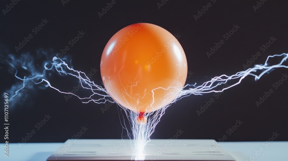 Poster a physics experiment showing how a charged balloon creates an electric field.