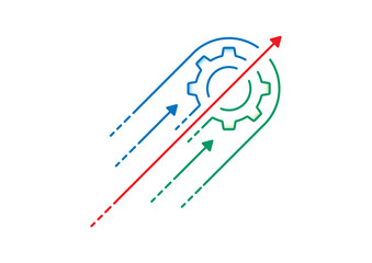 fast arrow signs and industry cogwheel. industry cogwheel and up arrow signs concept