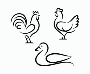 Modern Outline Bird Silhouette Collection Vector Template