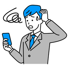 スマートフォンの操作でトラブルになるスーツの男性