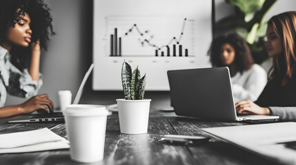 Business meeting among women modern office collaborative workspace indoor environment professional viewpoint empowerment concept