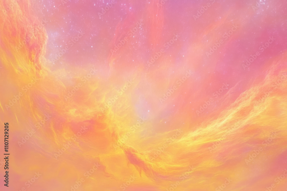 Wall mural Abstract cosmic nebula design, vibrant pink and yellow clouds glowing dynamically in a starry sky, ethereal and vibrant