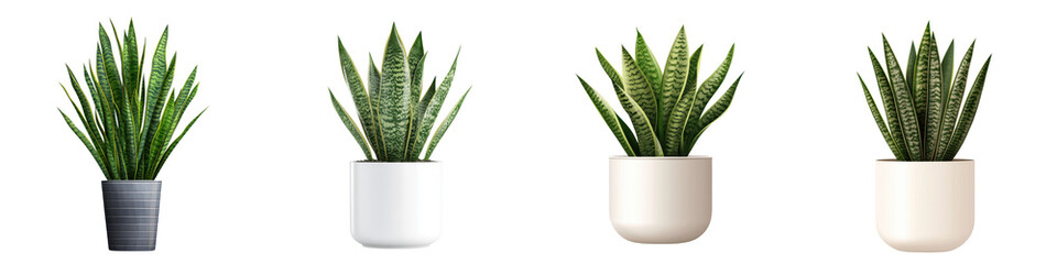Minimalist Snake Plant in Pots on White Background