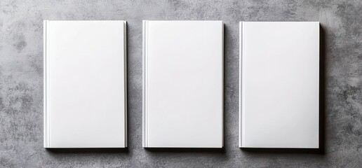 Fototapeta premium Blank paper sheets, picture canvas, wall displays isolated on gray background. Vector white posters with shadow format mockup. Plastic banners, labels set.new
