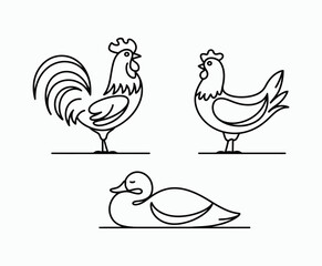 Simple Line Bird Silhouettes Vector Template