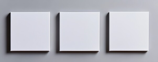 Blank paper sheets, picture canvas, wall displays isolated on gray background. Vector white posters with shadow format mockup. Plastic banners, labels set.new