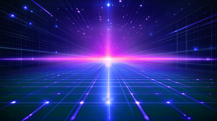 Abstract Pink and Blue laser light beam tunnel background. A futuristic virtual space illuminated by mysterious lights