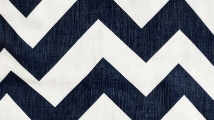 A striking chevron fabric pattern in contrasting colors like navy blue and white, with sharp, zigzag lines.