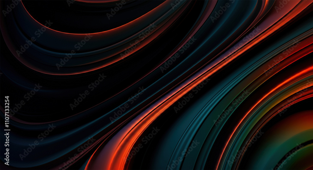 Poster abstract background with colorful curves on a black gradient