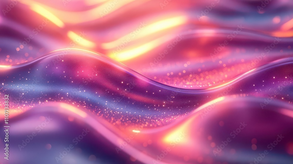 Aufkleber A vibrant, abstract image featuring flowing waves of color, illuminated with glowing highlights and a sparkling texture, creating a dynamic and mesmerizing visual effect.