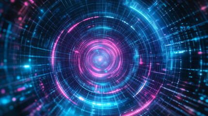 Obraz premium Abstract Pink and Blue laser light beam tunnel background. A futuristic virtual space illuminated by mysterious lights