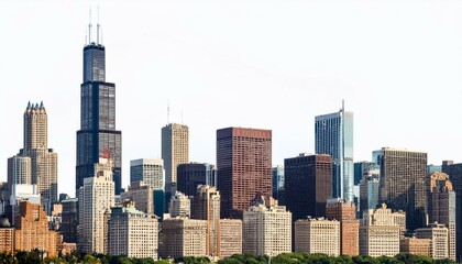 Chicago skyline on isolated white background