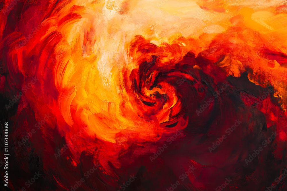 Poster abstract fiery whirl texture, bold red and orange patterns creating dynamic spirals, intense and dra