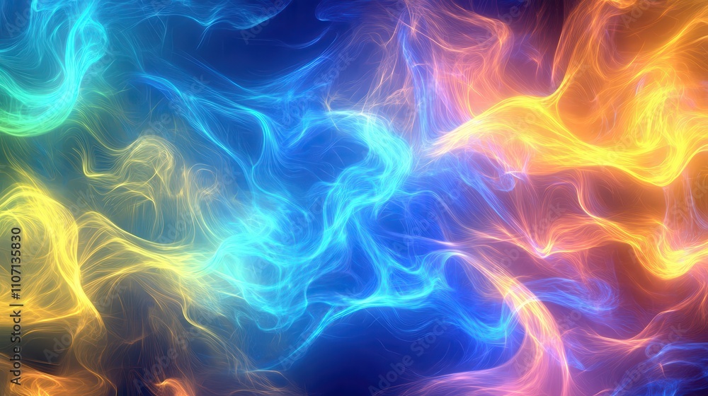 Poster a vibrant digital background with energetic, pulsing light effects and flowing wave patterns.