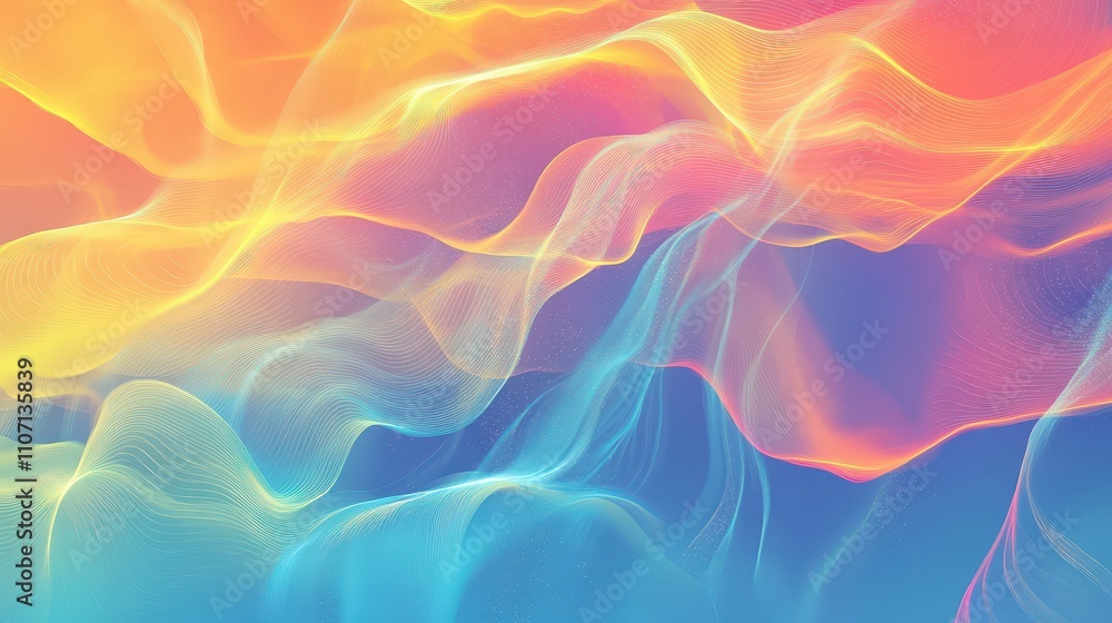 Poster a vibrant digital background with energetic, pulsing light effects and flowing wave patterns.