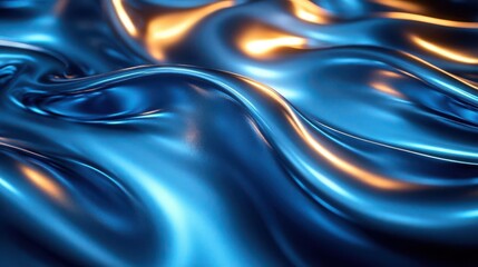 A mesmerizing close-up of flowing blue fabric with shimmering highlights, resembling liquid waves.