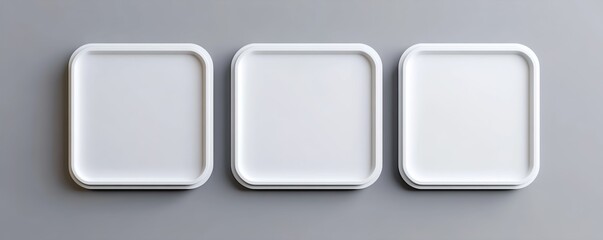 Blank paper sheets, picture canvas, wall displays isolated on gray background. Vector white posters with shadow format mockup. Plastic banners, labels set.new