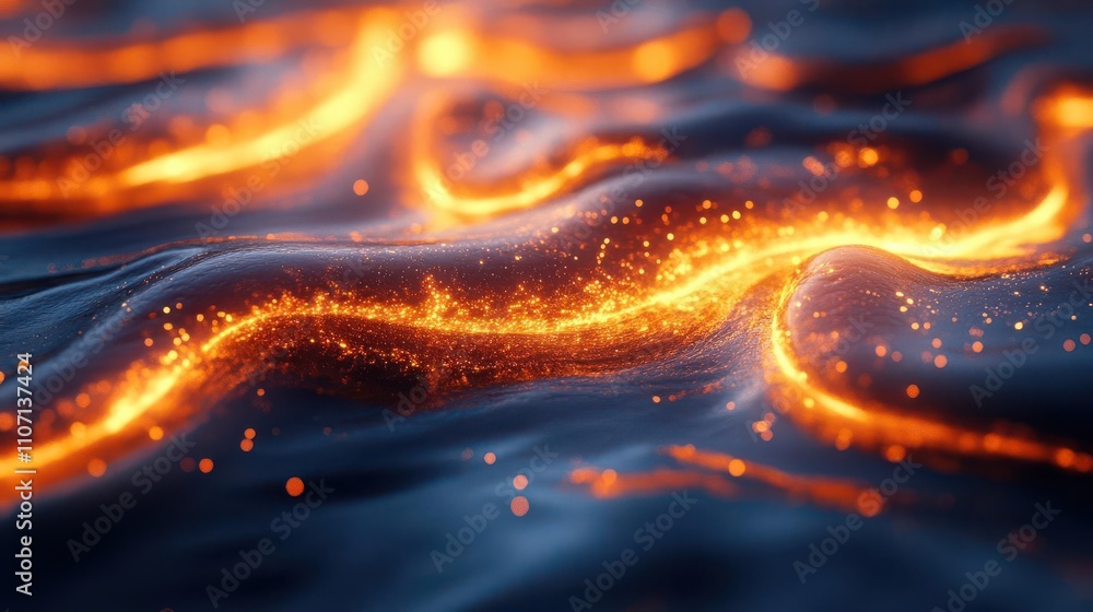 Aufkleber a mesmerizing close-up of glowing lava-like patterns flowing on a dark surface, evoking a sense of m