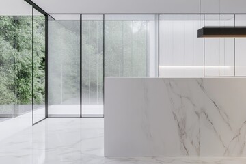 Futuristic Kitchen Design with Glass Walls and Modern Marble Elements for Luxury Interiors