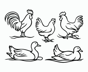 Elegant Poultry Silhouettes Collection Vector Template
