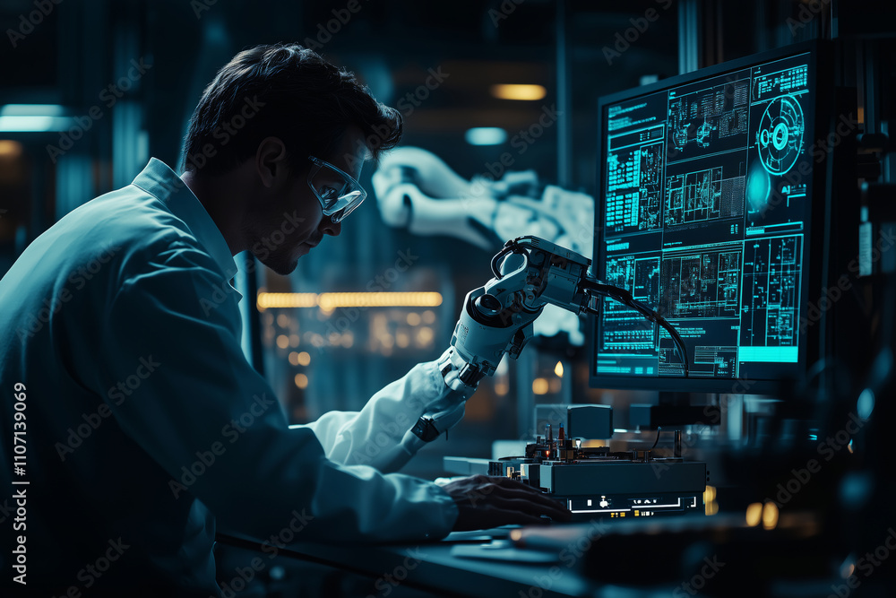 Poster Modern automation specialist develops software for advanced robotics system