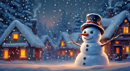 Obraz premium 3D rendering of a snowman with cozy home background.