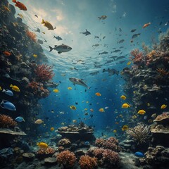 Fototapeta premium Design a mural featuring aquatic animals.