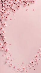 Obraz premium Soft Cherry Blossom Petals Falling on a Light Pastel Pink Background