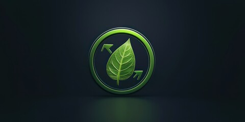 A minimalist green icon with a leaf inside a circular arrow, representing sustainability.