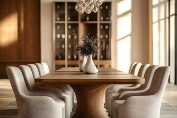Modern Dining Room Interior with Wooden Table and Chairs