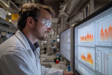 Engineer performing detailed statistical analysis in a modern lab setting