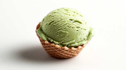 Fototapeta premium Single scoop of pistachio ice cream in a waffle cone.