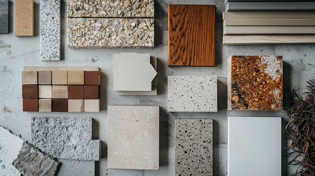 Samples of eco-friendly building materials showcasing sustainable construction options.
