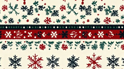 A holiday sweater pattern featuring repeating festive elements such as trees, stars, and snowflakes. The textured, seamless design adds warmth and charm to any Christmas image.