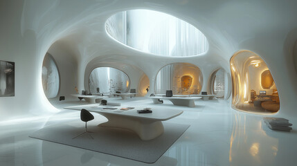 Modern workspace showcasing circular economy principles with innovative design and sustainable elements