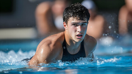 A young swimmer focused on performance in a pool, showcasing determination and athleticism.