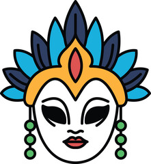 A woman's face with a headdress and a mask