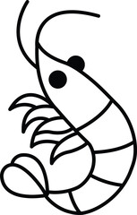 A cartoon shrimp with a black and white stripe