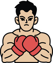 A man with a red glove on his left hand and a red glove on his right hand