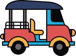 Illustration of a tuk tuk in line art style