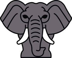 A gray elephant with tusks and a large head