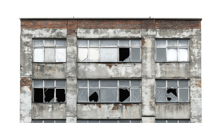 Abandoned building with broken windows and weathered facade